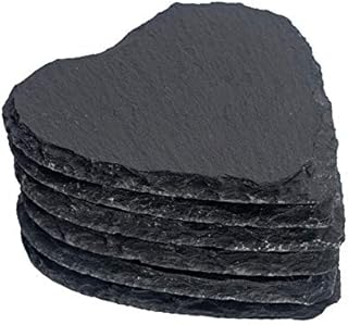 Argon Tableware 2x 25cm Heart Shaped Natural Slate Table Coasters Sets - Stone Platter Dinner Dining Serving Tray & Placemat