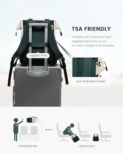Image of LOVEVOOK Laptop Backpack for Women, 15.6 Inch Work Laptop Bag with USB Port, Fashion Teacher Nurse Backpack Purse, Waterproof Travel Computer Backpack with Organizer Bag, 2PCS, Beige-Green