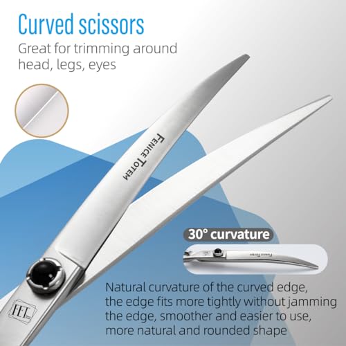 Dog Grooming Scissors: 7.5 inch Pet Curved Shears Made Of Japanese 9CR Advanced Stainless Steel Professional Grooming Scissors for Dogs Cats and Other Pets Dog Grooming Scissors: 7.5 inch Pet Curved Shears Made Of Japanese 9CR Advanced Stainless Steel Professional Grooming Scissors for Dogs Cats and Other Pets