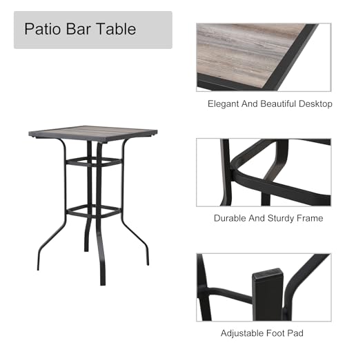 Image of LOKATSE HOME Outdoor Square Bar Patio Metal Height Bistro Table with Wood-Like Top, Black