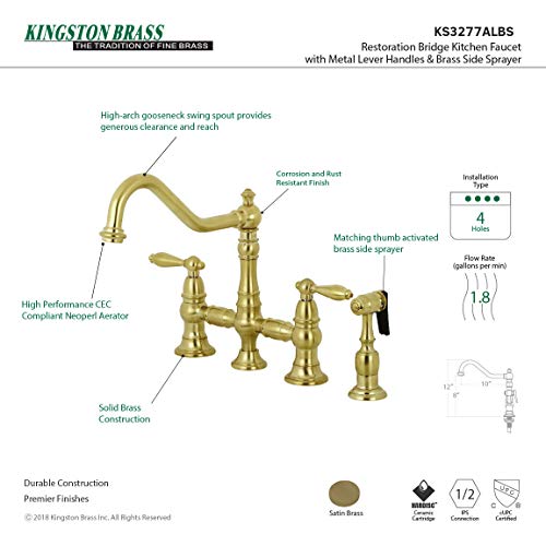 Kingston Brass KS3277ALBS Kitchen Faucet with Side Sprayer, Brushed Brass, 13.06 x 14.06 x 9.44