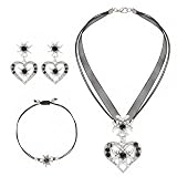 fshxj 4 Stück Trachtenschmuck Damen,schwarz Kristall, Choker, Ohrringe & Armband für Dirndl Oktoberfest