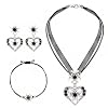 4 Stück Trachtenschmuck Damen,schwarz Kristall, Choker, Ohrringe & Armband für Dirndl Oktoberfest