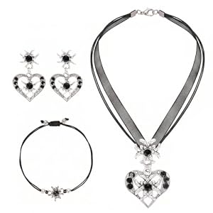 4 Stück Trachtenschmuck Damen,schwarz Kristall, Choker, Ohrringe &...