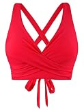 Firpearl Women Underwire Bikini Top Push Up Padded Swimsuit Top Criss Cross Tie Back Bathing Suit Tops Red US10-12