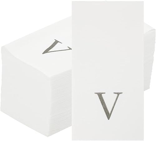 Miniatura 88 de Luxenap - Toallas de invitados de 15.8 x 7.9 pulgadas, 50 toallas de mano con letras plateadas, letra "P", fuente Sans Serif, servilletas de papel
