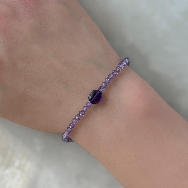 Bracelet améthyste 3mm facettée LKBEADS or réglable chic - 3