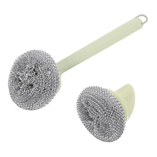 MUCKLILY 2Pcs Long Handle Plastic Pot Brush Heavy Duty Wire Scrubber for Stubborn Grease Kitchen for Pots Pans Stovetops and More