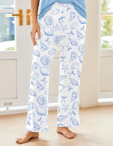 Image of Ekouaer Pajama Sets for Women 2 Piece Short Sleeve Pj V Neck Chest Pocket | Ladies Pajama Sets with Printed Long Pants, Soft Matching Pj Sleepwear, Casual Loose Fall Loungewear, S-XXL