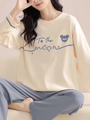 Image of Lymio Womens Korean Night Dress | Full Pyjama Set | Korean Nightsuit | Women Nightwear |Round Neck Full Sleeve Nightsuit | Loungewear | Everyday Nightdress (W-ND-4)