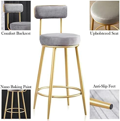 Tabourets de bar avec repose-pieds métal et siège velours confortable