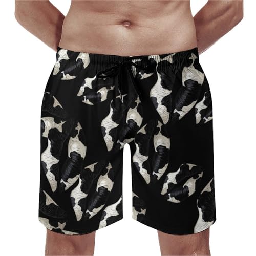 Black White Kiss Lips Men's Swim Trunks Quick Dry Board Shorts Hawaiian Beach Shorts With Pocket