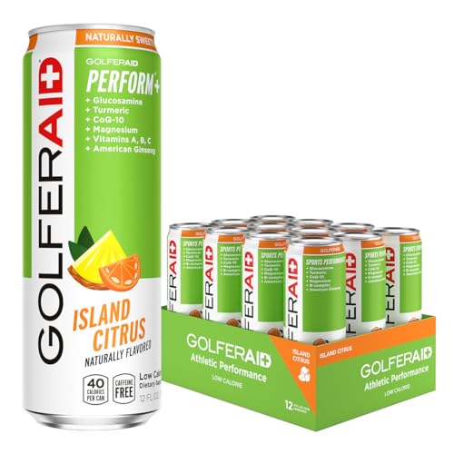 Image of GOLFERAID Performance Blend, Up Your Golf Game, No Caffeine, Glucosamine, Turmeric, MSM, CoQ10, B-Complex, BCAAs and Electrolytes, 40 Calories, 100% Clean, Paleo, Vegan, 12 Fl Oz (Pack of 12)