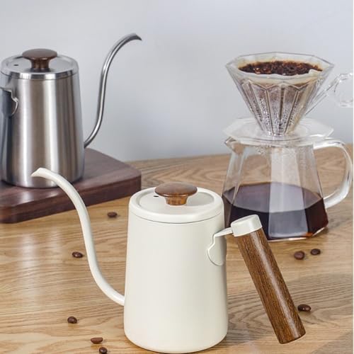 Hervidor de café de cuello de cisne con mango de madera y flujo preciso de 600 ml 6