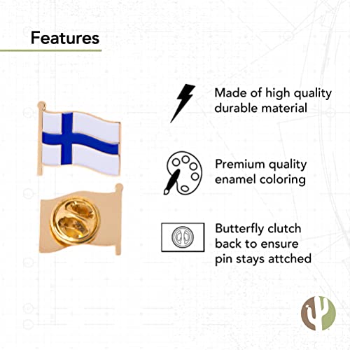 Image of Desert Cactus Finland Flag Lapel Pin FIN Finland Made of Metal for Formal Wear, Bag and Hat Jewelry, and Tie Tack (Waving Flag Lapel Pin)