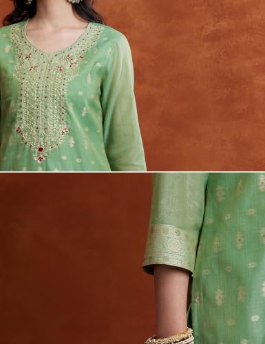 Image of Amazon Brand - Myx Women's Jaquard Embroidered Kurta And Sharara Set With Dupatta | Sharara Suit Set (Available In Plus Sizes)