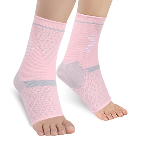 NuCamper Ankle Brace Compression Sleeve for Plantar Fasciitis Relief,Open Toe Compression Socks for Men &amp; Women,Foot Sleeves Ankle Support for Sports, Sprained Ankle, Achilles Tendonitis - Pink, M