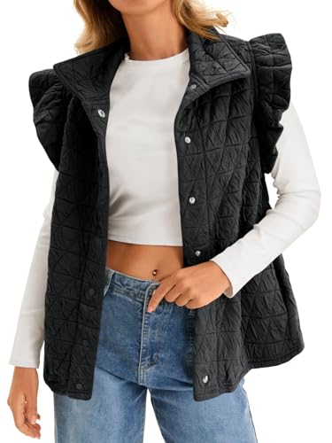 Cicy Bell Women Ruffles Puffer Vest Sleeveless Button Down Padded Jacket Gilet Trendy Fall Winter Outerwear2