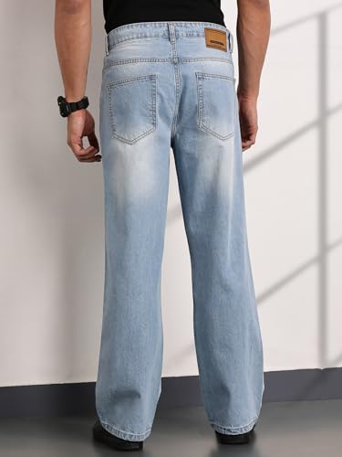 Image of Thomas Scott Men's | Relaxed Fit | Mild Wash | Wide Leg | Baggy fit | Casual | Jeans for Men (TSJ308 LightBlue 36)