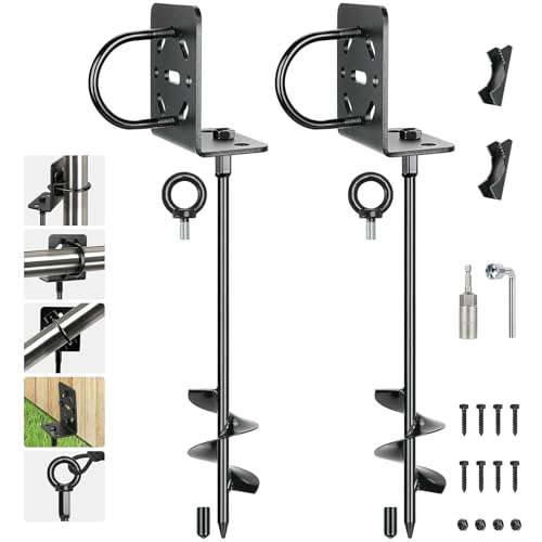 hannger 2 Pack 20 Heavy Duty Ground Anchors Shed Anchor Kit Mobile Home Anchors with Multi Purpose Brackets Earth Anchor for Gazebos Swing Sets Fences Carports Sheds Goal