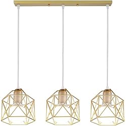 Lamparas Para Salon Estilo Nordico PETITES ECREVISSES Lampara Techo Colgante 3 luces Retro Industrial Luz de Techo Colgante Estilo Nórdico Iluminación Colgante para Cocina Comedor Oficina Salón (Dorado-con una barra)