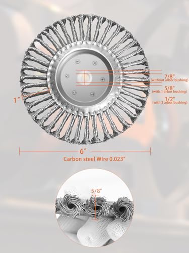 Image of 6in Bench Wire Wheel Brush | Knotted Steel Wire 0.023 inch with 1 /2 inch 5 /8 inch 7 /8 inch Arbors for Bench Grinder Carbon Steel Paint Rust Removal- 1pcs