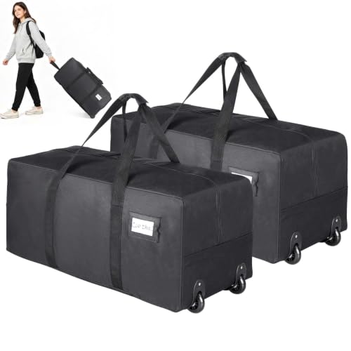 Heavy Duty Moving Bags with Wheels 2-Pack 92L Foldable Rolling Duffle Bag