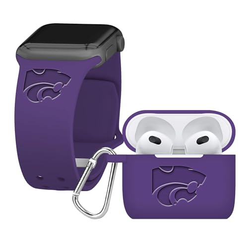Affinity Bands Kansas State Wildcats Engraved Silicone Combo Package Compatible with Apple Watch and AirPods Gen 3 (38/40/41mm Purple)