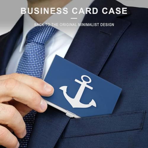 Slim Business Card Holder Case Nautical White Anchor Pattern Print Business Card Holders Pocket Purse Metal ID Cases for Men Women3