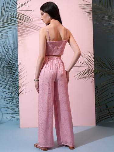 Image of Tokyo Talkies Women's Sleeveless Shoulder Straps Self Design Co-Ords| Stylish Co-Ords | Party Co-Ords