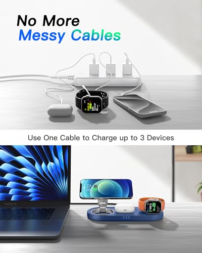Image of Foldable 3 in 1 Wireless Charging Station for Apple Mag-Safe Charger Stand
