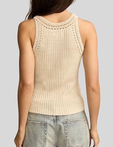 Women’s Tank Top Crochet Trim Crew Neck Sleeveless Halter Top Sexy Racerback Summer Cami Shirts3