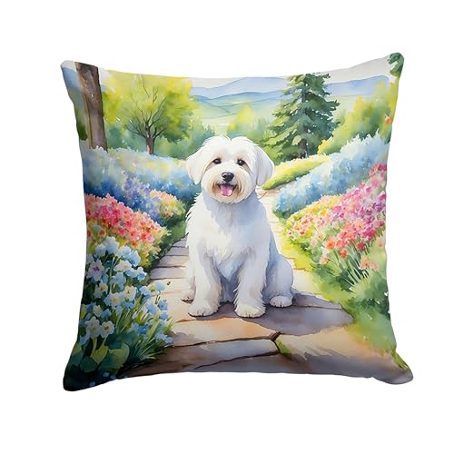 Caroline's Treasures Coton de Tulear Spring Path Throw Pillow Machine Washable, Indoor Outdoor Decorative Pillow for Couch, Bed or Patio, 18Hx18W