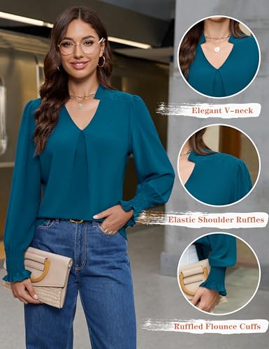 Blooming Jelly Womens Business Casual Blouses Dressy Long Sleeve V Neck Tops Office Fall Fashion 2025 Chiffon Shirt3