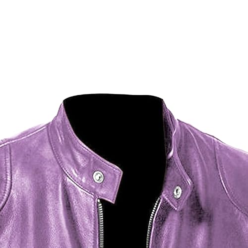Men Faux Leather Zip Up Jacket Stand Collar Leather Motorcycle Jacket Lightweight Bomber Outwear PU Coat2
