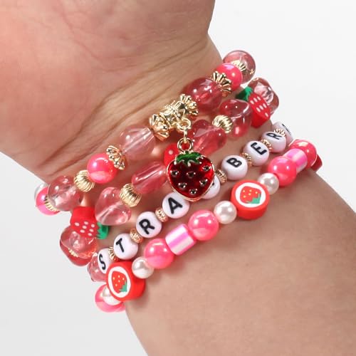 Strawberry Bead Bracelets for Women Pearl Heishi Bracelet Colorful Stackable Stretchy Boho Pearl Bracelets Jewelry3