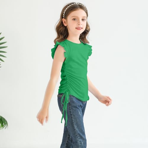 Girls Ruffle Short Sleeve Shirts Ruched Knot Side Tunic Blouse Fashion Summer Tee Tops for 5-12 Years3