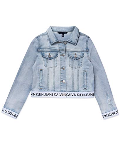 Calvin Klein Girls' Big Denim Jacket, Breeze Logoband, S7