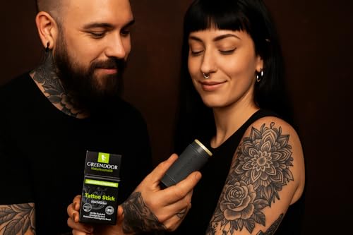 GREENDOOR Zestaw patyczków do pielęgnacji tatuażu, 34 g, system uzupełniania z etui, wegański, testowany dermatologicznie, tuleja z niezniszczalnego tworzywa ABS w kolorze antracytowym