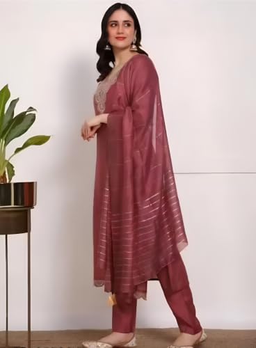 Image of Women's Viscose Rayon Embroidered Kurta Pant Set with Dupatta