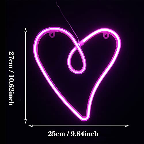 Image of ENUOLI Love Heart Neon Signs Pink Heart LED Night Light for Wall Decor Gift | Battery /USB Operated Love Neon Lights Retro Lamp Heart Night Lights for Valentine,Party,Wedding,Christmas,Bar Art Dorm Decor