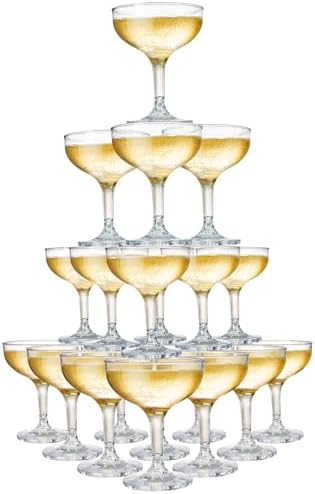 Peohud Set of 20 Plastic Cocktail Glasses, 5 Oz Unbreakable Acrylic Martini Glasses, Coupe Champagne Tower Glasses, Reusable Champagne Cups for Party, Home, Bar, Wedding, Picnic
