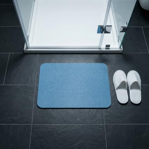 Image of Stone Bath Mat | Diatomaceous Earth Non-Slip Quick Drying Bathroom Floor Mat | Super Absorbent Bathtub & Shower Mat | Odor Free, Safe & Clean for Bathroom & Kitchen (Blue, 29.5 x 39.5 cm)