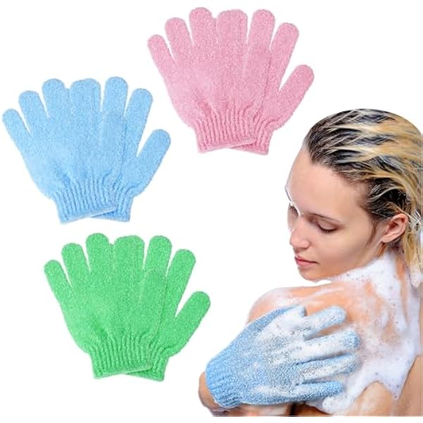 URAQT Bambusowe rękawiczki do peelingu, 6 szt. Rękawica do peelingu ciała, złuszczające rękawice prysznicowe, rękawice złuszczające, rękawice do kąpieli dwustronne peeling wielokrotnego użytku do