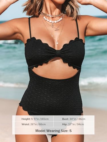 CUPSHE Women's One Piece Swimsuit Sexy Black Cutout Scallop Trim Bathing Suit4