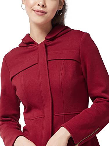 Image of Miss Chase Polyesterblend Women Hooded Full Sleeve Solid Longline Jacket