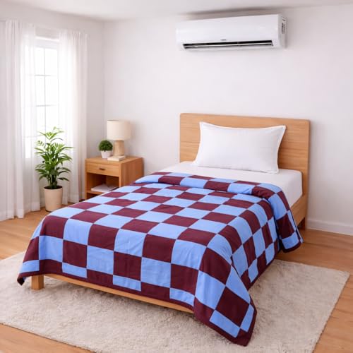 Image of Double Bed Dohar Premium Maroon Grid | Lightweight Summer Quilt | Soft Microfiber AC Blanket | Breathable All Season Comforter | Skin Friendly Bed Cover
