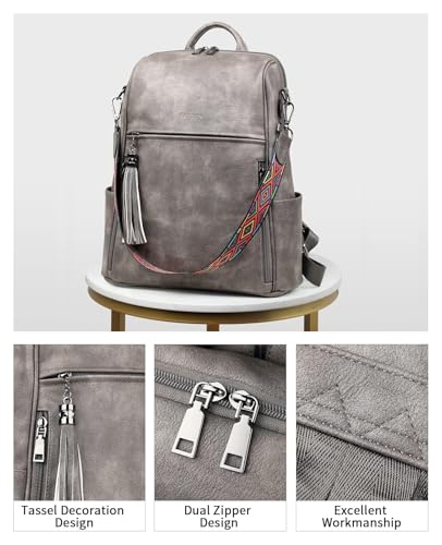 Image of FADEON Leather Backpack Purse for Women Designer Travel Backpack Purses PU Fashion Ladies Shoulder Bag with Tassel
