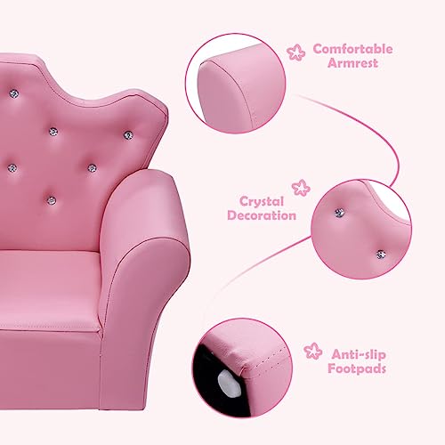 Arlime Kids Sofa, Upholstered Kids Couch With Ottoman, Princess Sofa With Diamond Decoration, Cozy Toddler Armchair For Boys Girls (Pink) #TOP6
