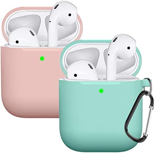 Compatible AirPods Case Cover Silicone Protective Skin for Apple Airpod Case 2nd &1st Generation (2 Pack) (Pink-Turquoise)